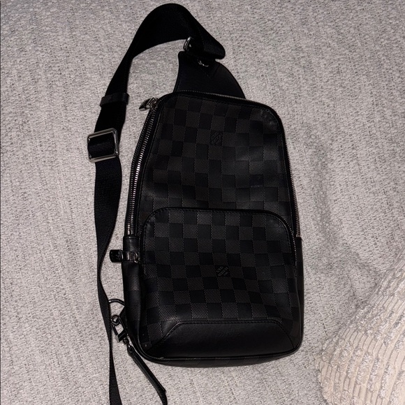 Men's Black Checkered Sling Bag